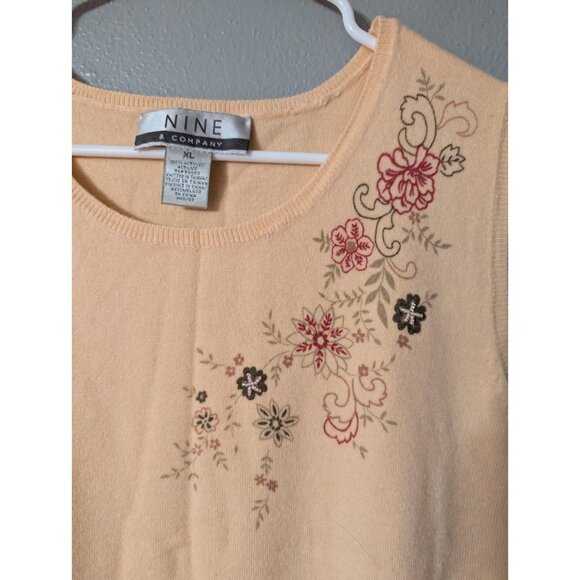 Nine & Company XL Sleeveless Knit Sweater Tank Top Peach Floral Y2K - Picture 4 of 7